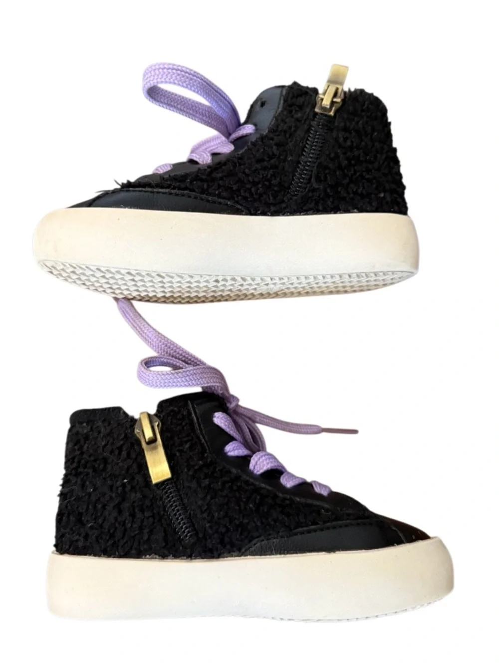 Lola + the Boys Black Sherpa High-Top Sneakers w Pink Star -Size 6